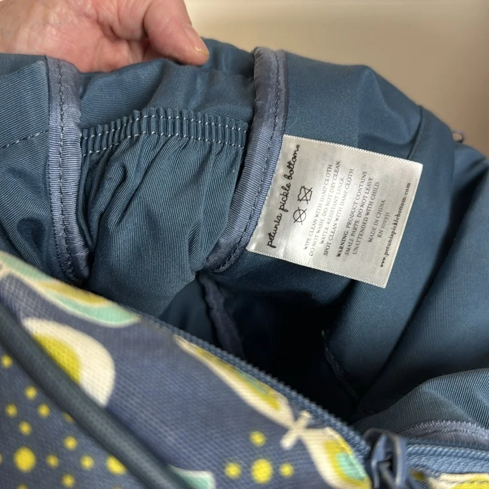 PETUNIA PICKLE BOTTOM Blue/Yellow Tote/Backpack/Diaper Bag. Zip middle closure.